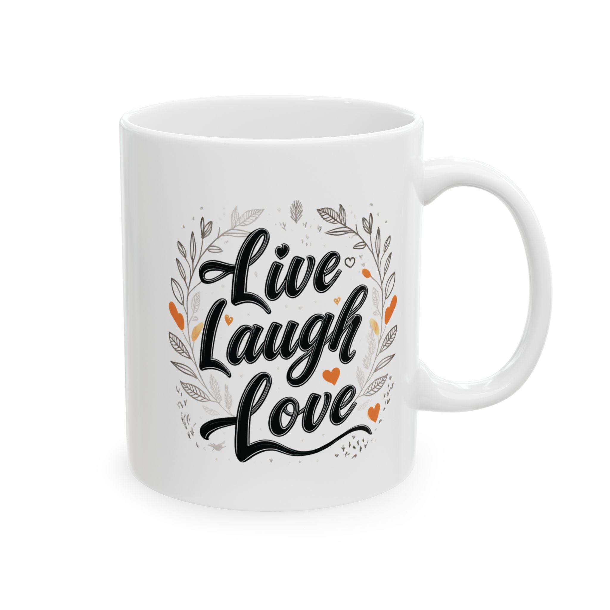 Live, Laugh, Love, Inspirational Ceramic Mug, Cute Floral Coffee Cup, Unique Gift for Her, Motivational Tea Mug, Home Office Decor.