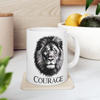 Courage Lion Inspirational Mug, Gift for Him/Her, Motivational Coffee Cup, Lion Lover Present, Brave Animal Quote Kitchen Decor.