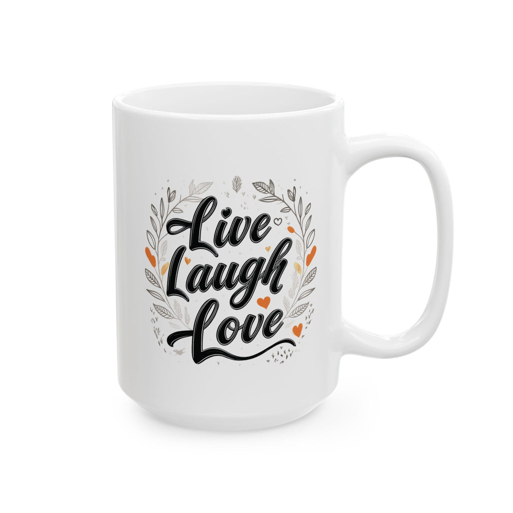 Live, Laugh, Love, Inspirational Ceramic Mug, Cute Floral Coffee Cup, Unique Gift for Her, Motivational Tea Mug, Home Office Decor.