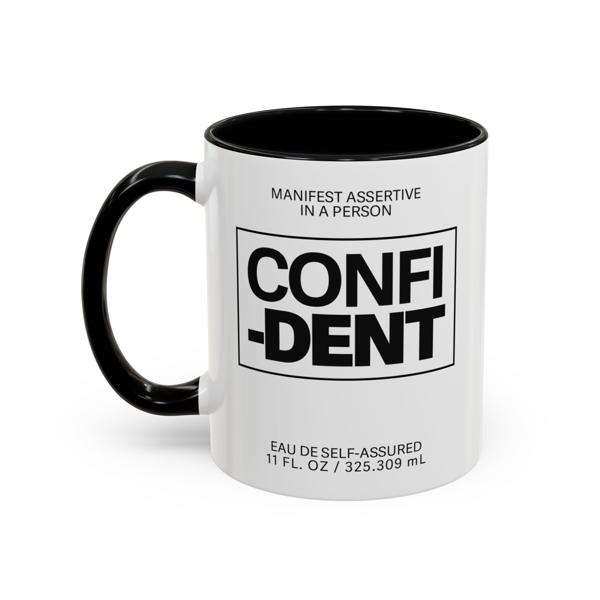 Confident Inspirational Accent Coffee Mug — 'Confident' Motivational Tea Cup with Black Handle